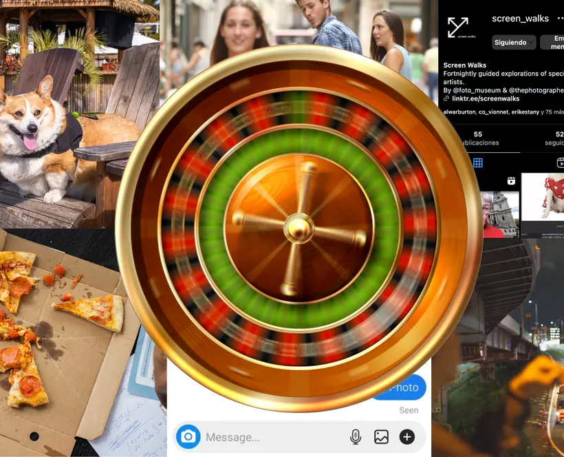 A composite of screenshots with an overlay of a roulette wheel spinning on top.