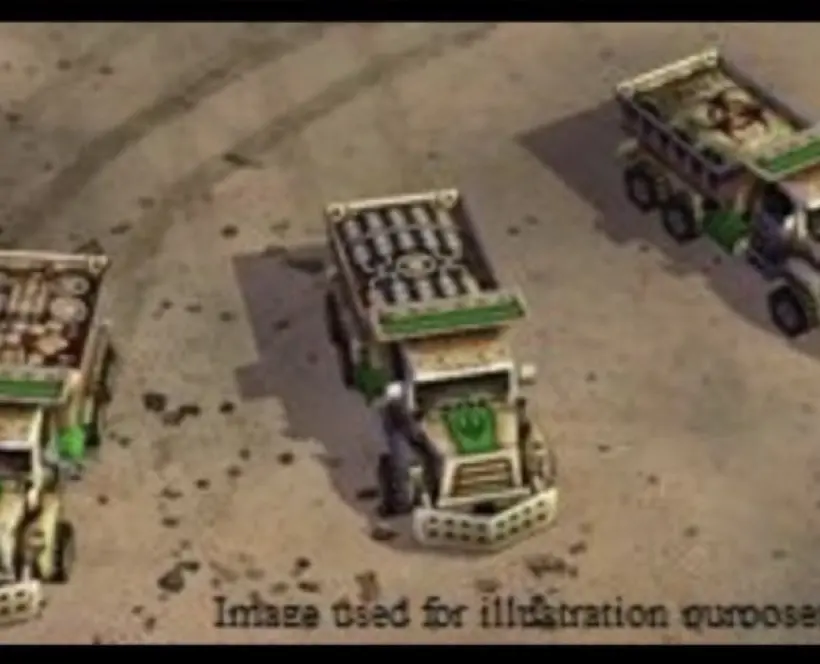 Three military vehicles on a dirt brown surface. It looks real but are in fact a screen shot from a video game